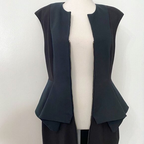 TED BAKER JUMANA BLACK FOREST GREEN COLORBLOCK PEPLUM ZIP UP MIDI DRESS - M - Picture 7 of 10